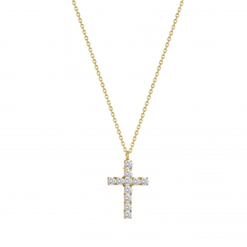 Cross Crystal Necklace Gold