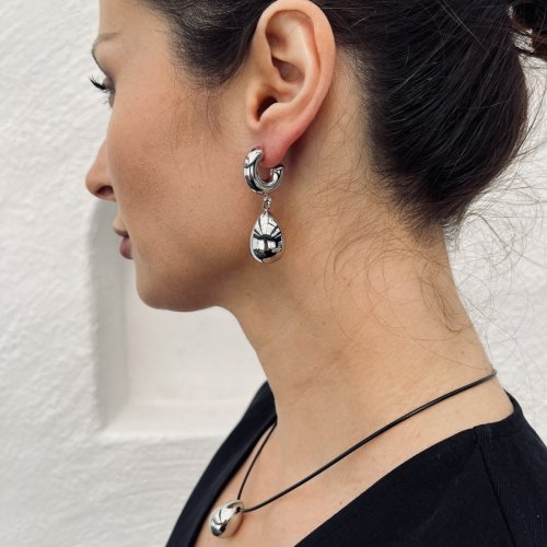 Chunky Hoop Drop Earring Silver