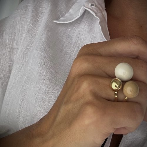 Brea Enamel Large Ring Ivory/Sand/Gold