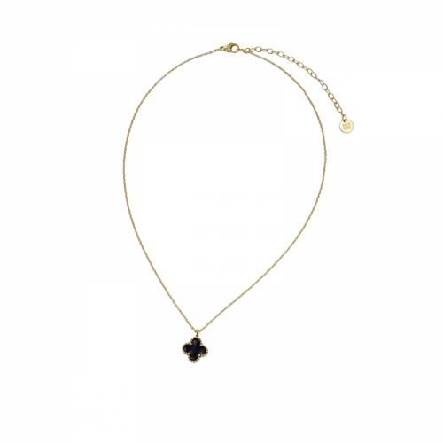 Clover Enamel Necklace Black/Gold