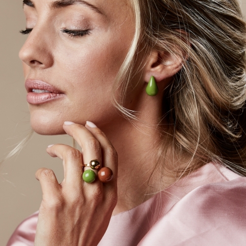 Brea Enamel Large Ring Brown/Green/Gold