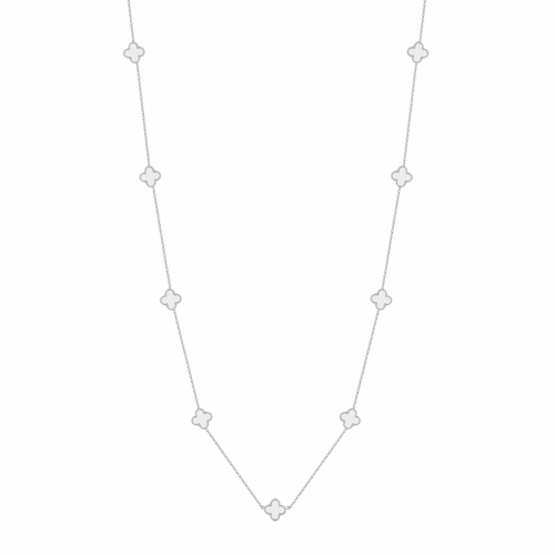 Clover Multi Long Necklace White/Silver