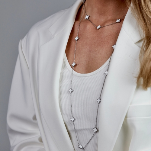 Clover Multi Long Necklace White/Silver