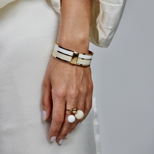 Studio Enamel Bangle White/Ivory/Gold