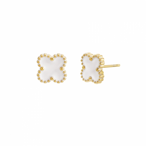 Clover Enamel Earring White/Gold