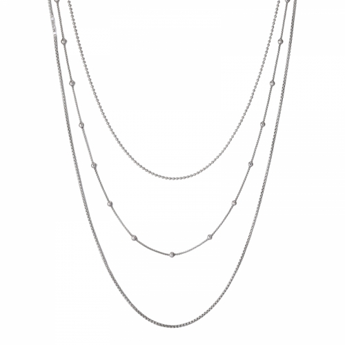 Sacramento 3-Row Long Necklace Silver
