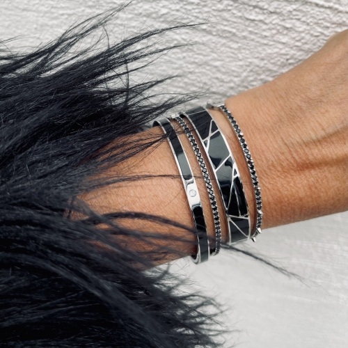 Rose Enamel Bracelet Black/Silver