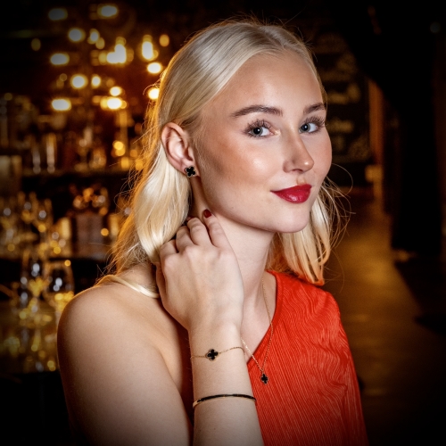 Clover Enamel Necklace Black/Gold