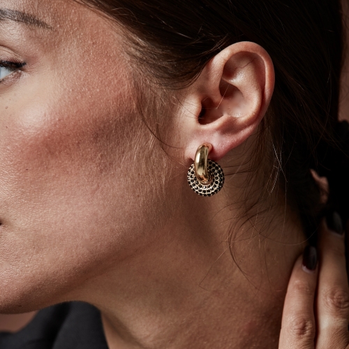 Lola Double Crystal Earring Black/Gold