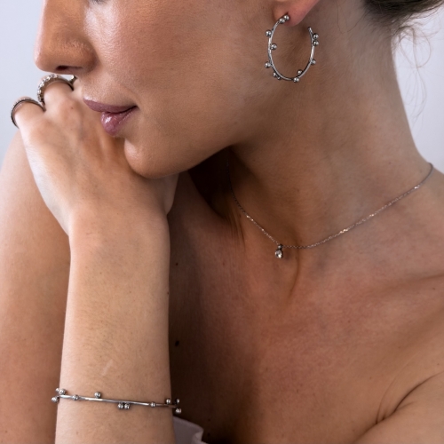 Beaded Bangle Silver