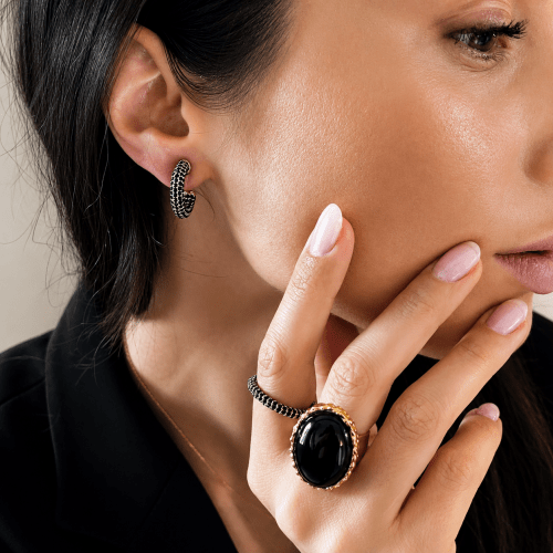 Lola Crystal Hoop Black/Gold