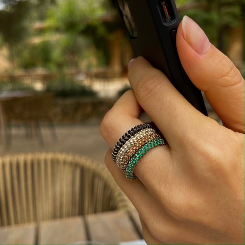 Lola Crystal Ring Green/Gold