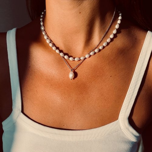 Pearl Short Necklace Steel