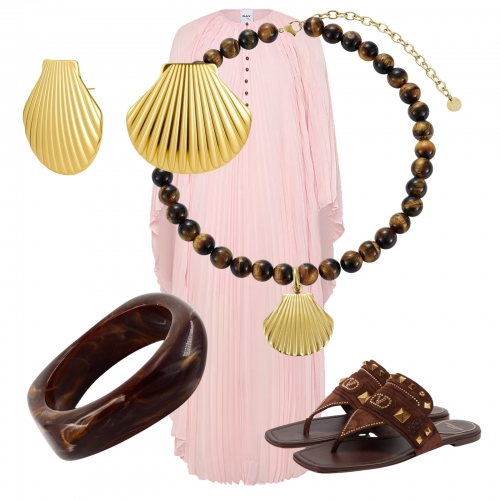 Marbella Shell Necklace Brown/Gold